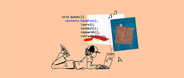 
            
                Illustration: Ein Kind liegt auf dem Boden und programmiert am Computer
            
        