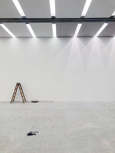 A white showroom under renovation